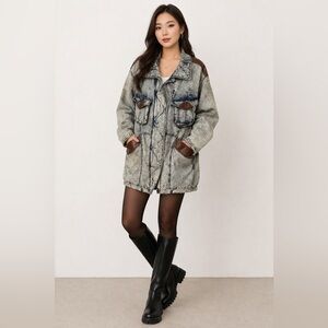 Vintage 80s East West Size M Denim Acid Wash Quilt Lined Zip Up Heavy Jacket